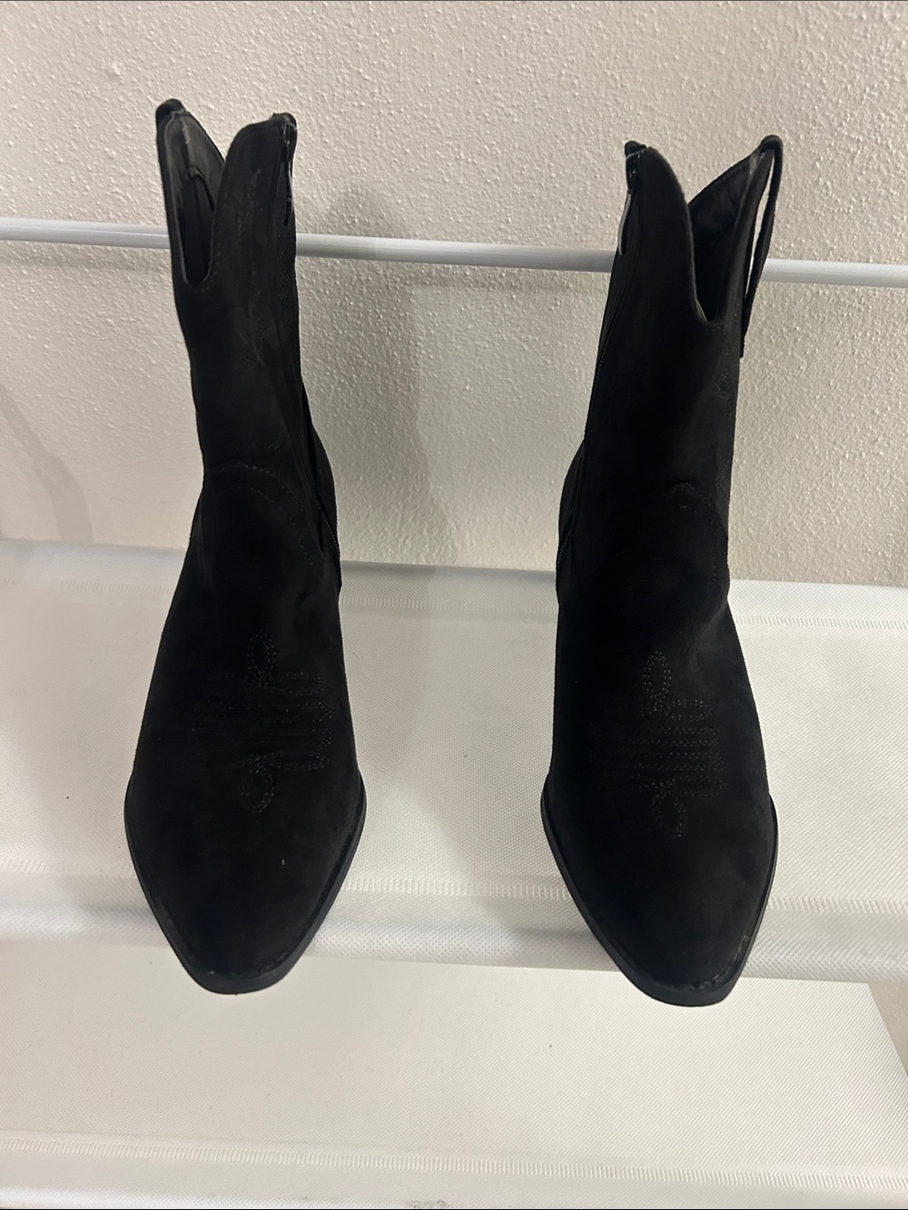 Women's Black Suede Western-Inspired Ankle Booties